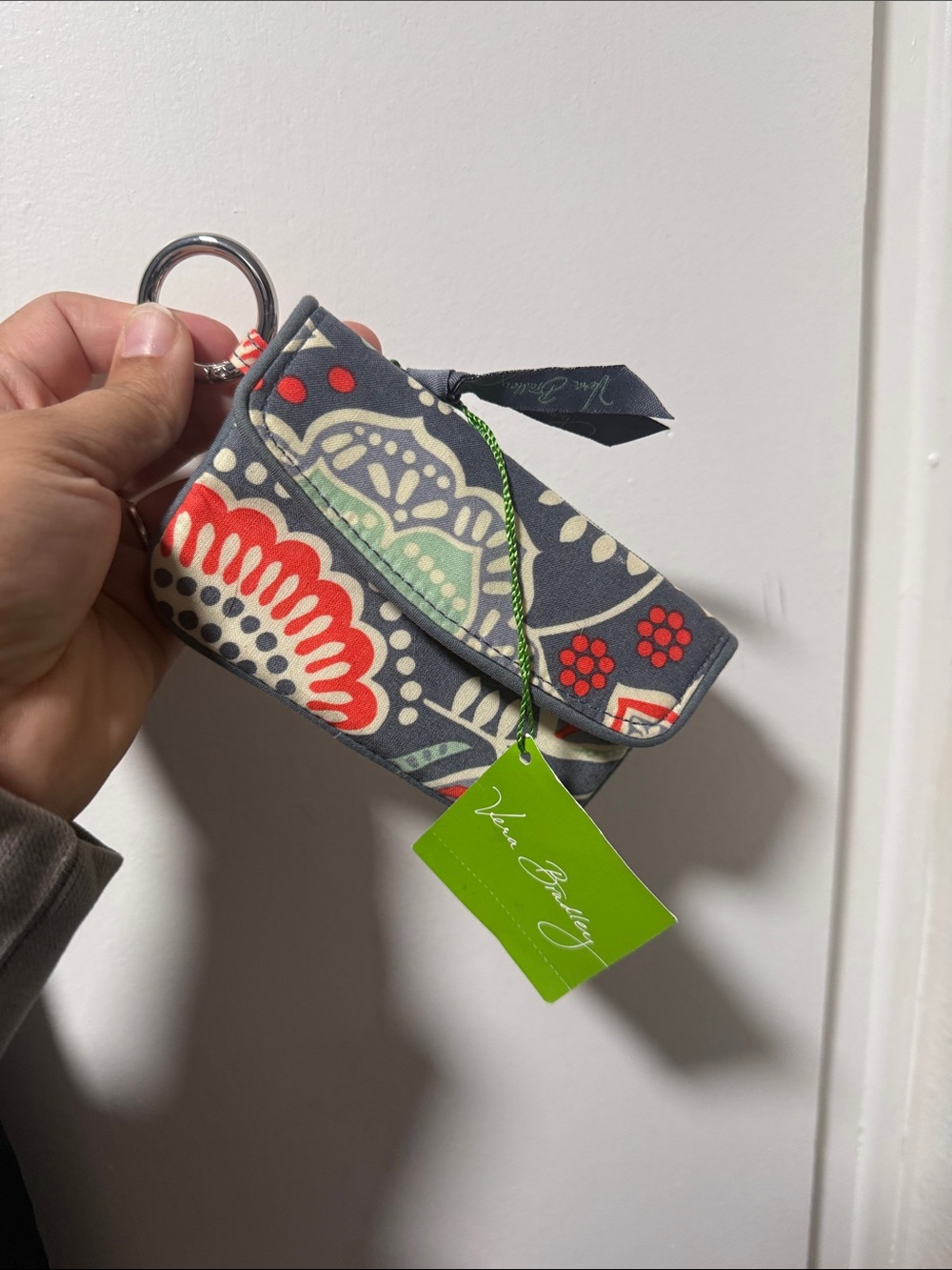 Vera Bradley Gray Floral Key & Card Holder with Red and Green Accents